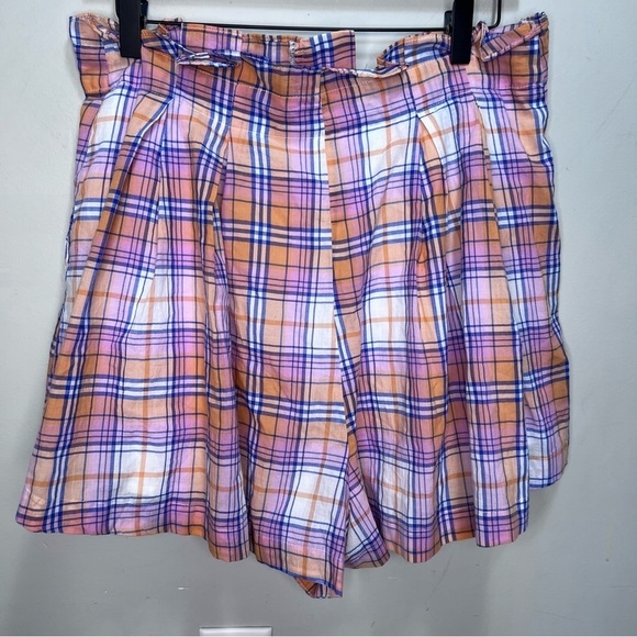 Free People Serendipity Shorts High Waist Paper Bag Plaid Guava Combo Orange LG - Picture 7 of 12